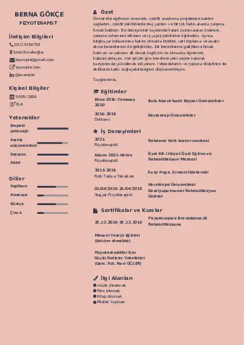 Fizyoterapist Cv Örnekleri cv indir